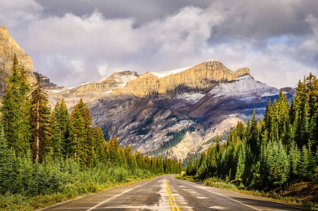 Scenic View Of The Road On Icefields Parkway, Canadian Rockies Scenic View Of The Road On Icefields Parkway, Canadian Rockies