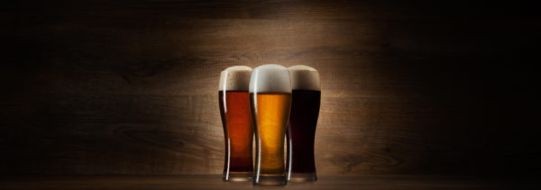 Tree Glass Beer On Wood Background With Copyspace
