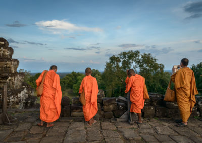 Four Monks, One With A Mobile Phone, At Angkor, Outside Siem Rea