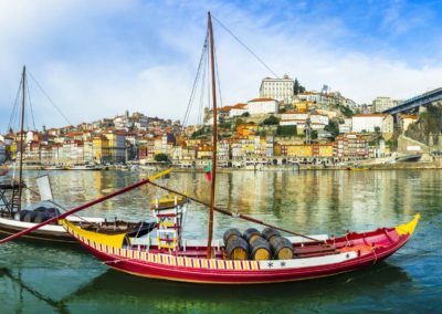 Panorama Of Beautiful Porto With Traditional Boats. Portugal