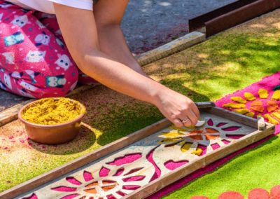 Decorating Dyed Sawdust Holy Thursday Carpet, Antigua, Guatemala