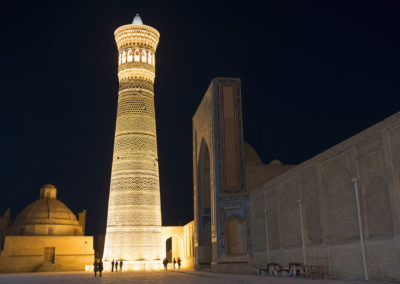 Night View At Great Minaret Of The Kalon And Kalon (Kallan) Mosq