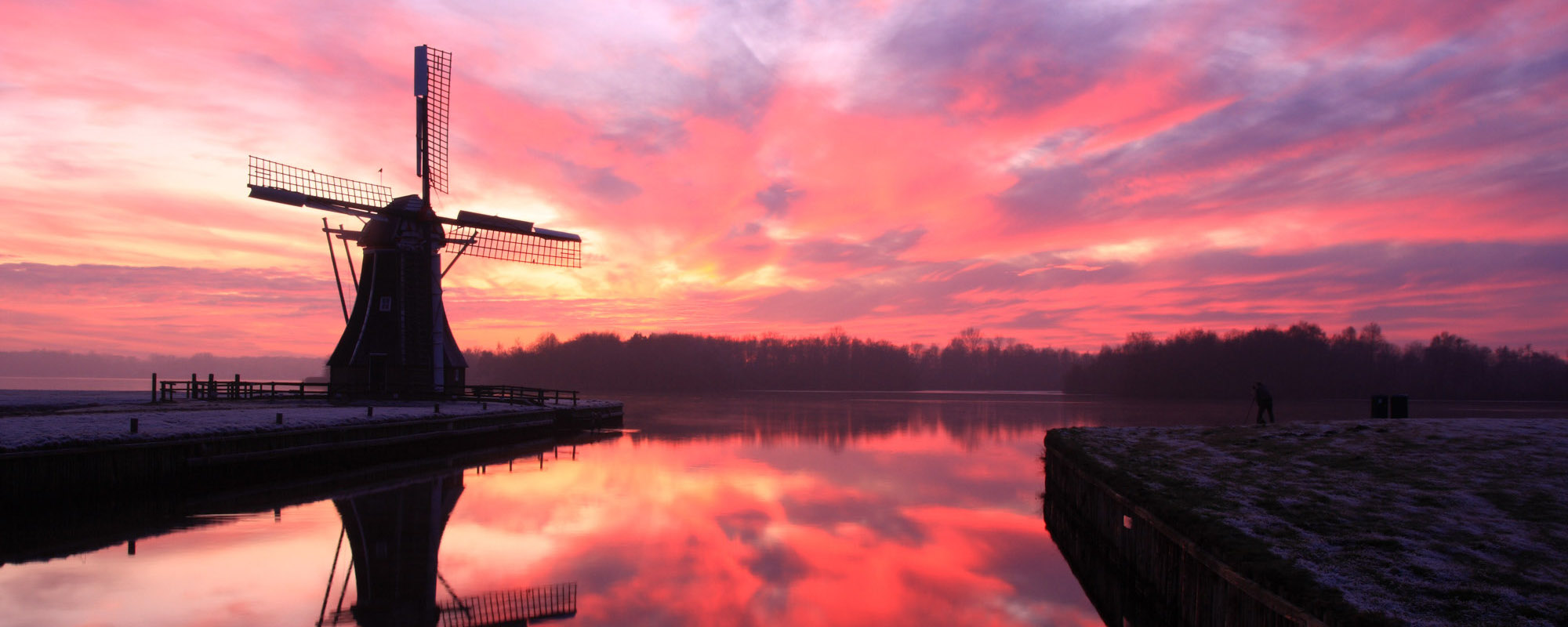 Silhoutte Of Dutch Windmill During A Cold Sunset