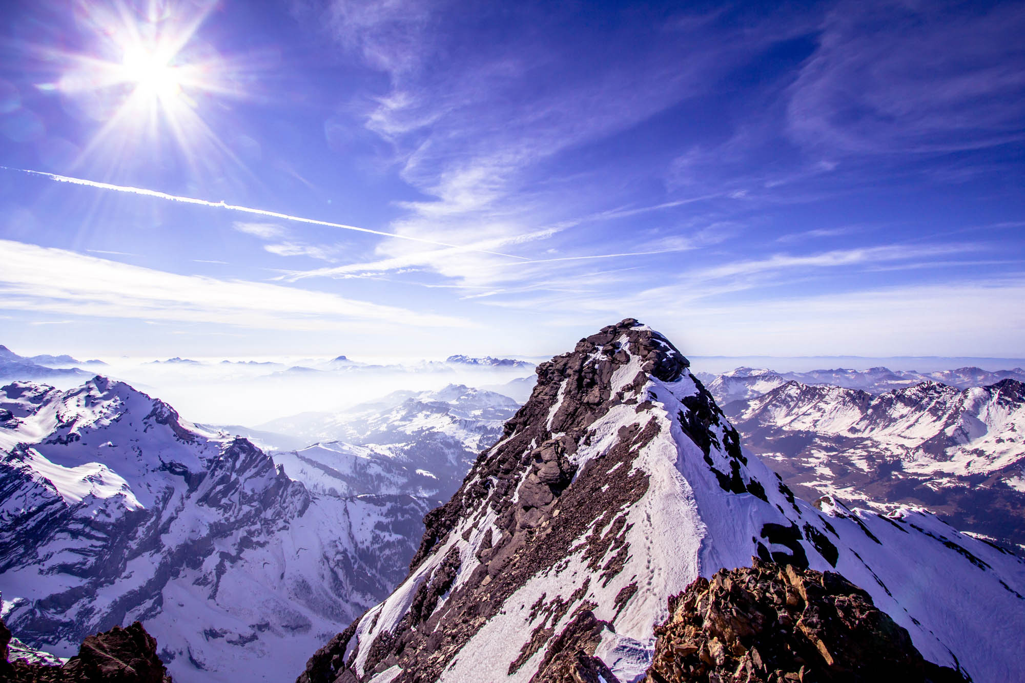Alpine Landscape With Peaks Covered By Snow