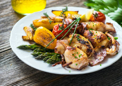 Grilled Squids With Asparagus And Potato