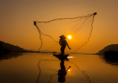 Fisherman Catch Fish In The Morning.