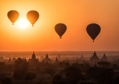 Hot Air Baloons Rising Over Bagan Myanmar