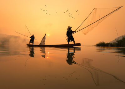 Fishermans Is Fishing In Mekong River In The Morning At Nongkhai