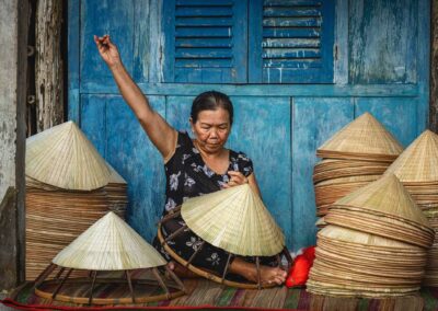 Vietnamese Old Woman Craftsman Making The Traditional Vietnam Ha