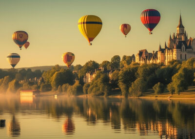 Colorful Hot Air Balloon Above Loire Valley In France Generati