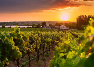 Beautiful View Of A Vineyard At Sunset In Chinon Village Loire V