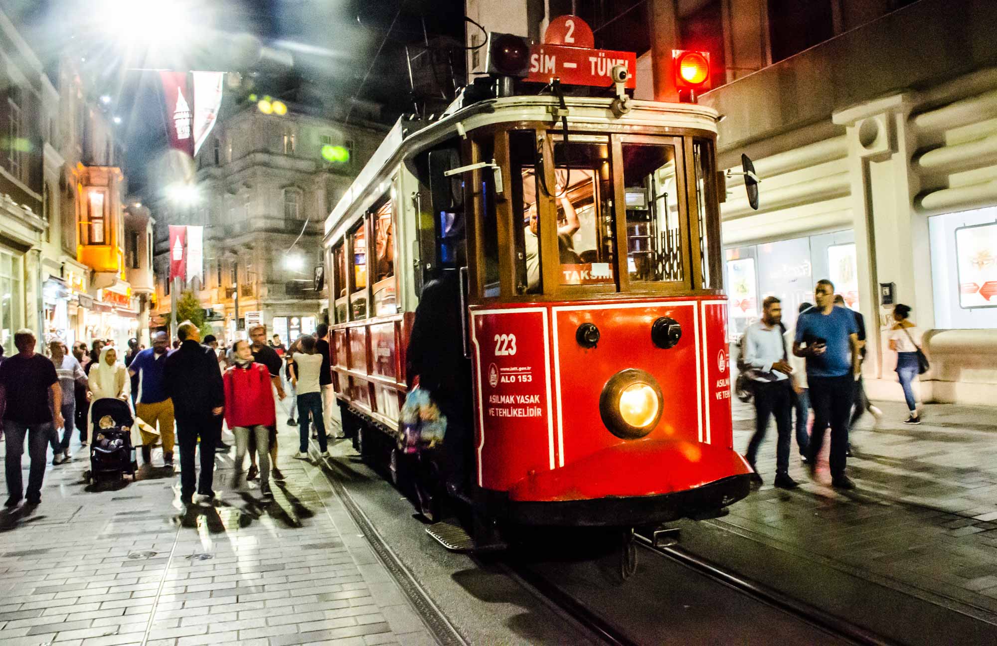Istanbul / Turkey 15th Spet 2019: Takim Traditional Red Tram In Istanbul / Turkey 15th Spet 2019: Takim Traditional Red Tram In