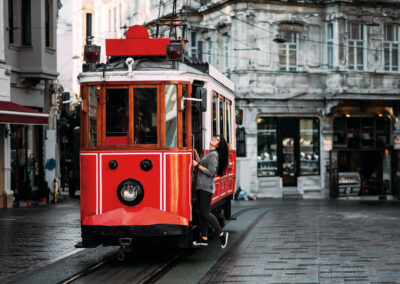 Girl In A Vintage Tram On The Taksim Istiklal Street In Istanbul