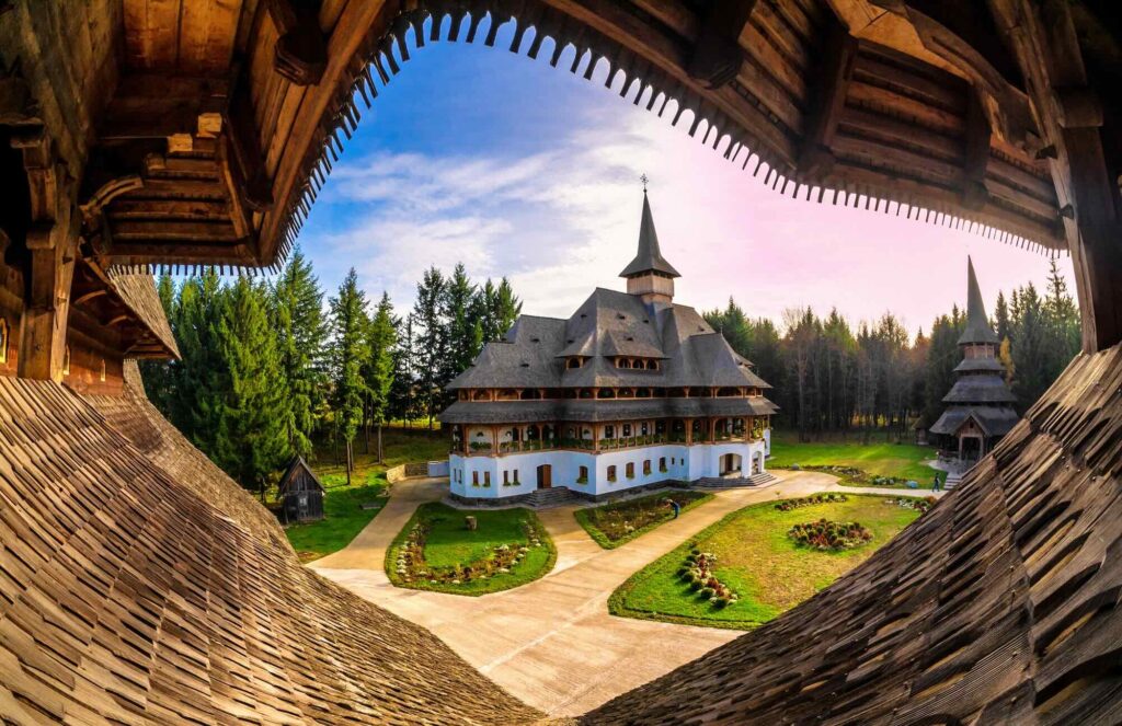 Unique Wide View Of Barsana Monastery, Maramures Region Of Romania In Europe Unique Wide View Of Barsana Monastery, Maramures Region Of Romania In Europe