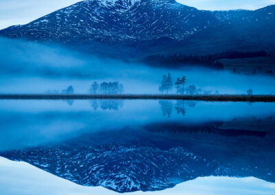 Landscape View Of Scotland And Loch Tulla At Blue Hour In Winter