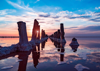 Salt Sea Water Evaporation Ponds With Pink Plankton Colour