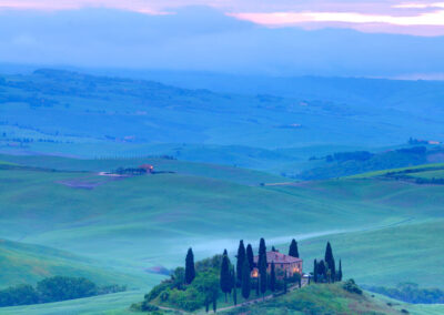The Belvedere Farmhouse In Val D’Orcia With Early Morning Fog,