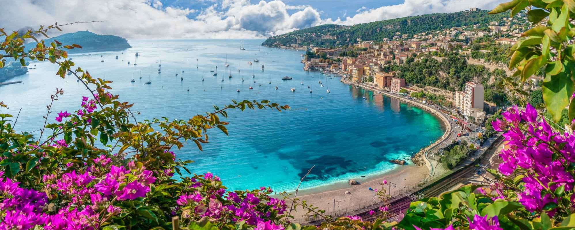 Aerial View Of French Riviera Coast With Medieval Town Villefranche Sur Mer, Nice Region, France