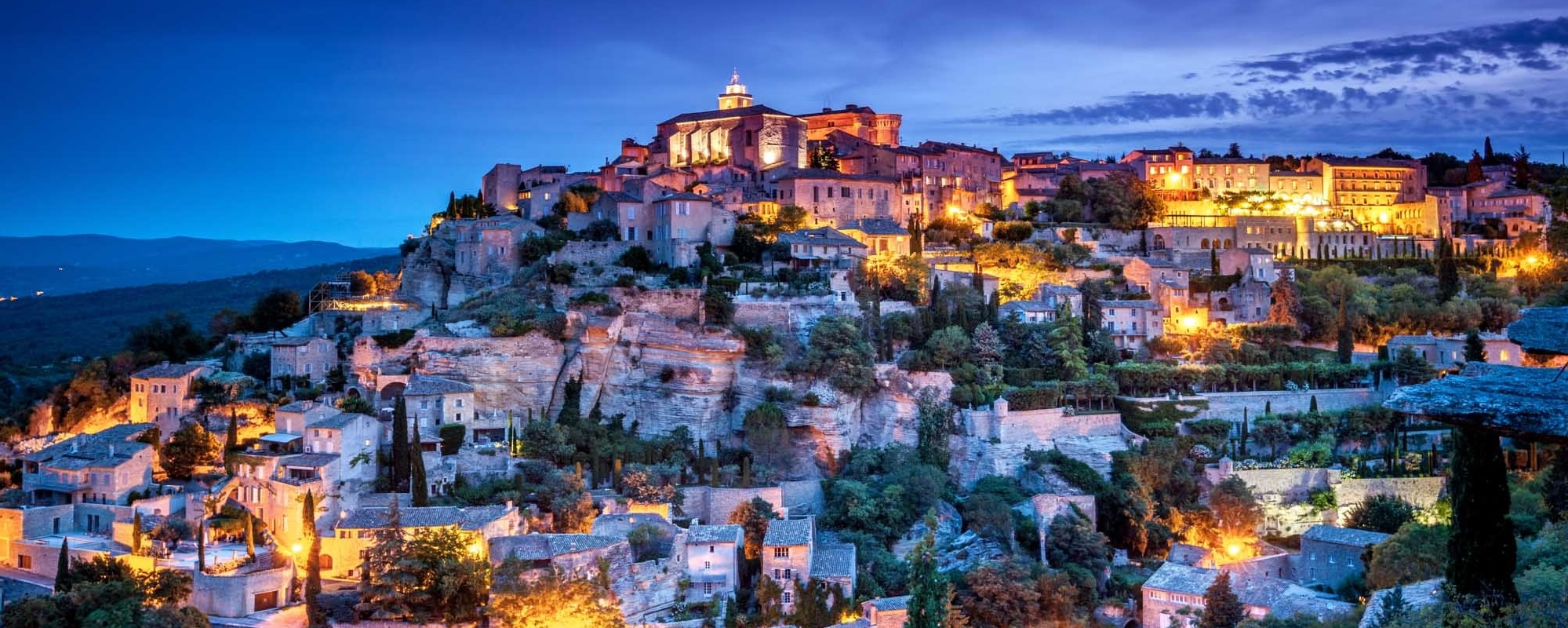 View Of The Medieval Town Of Gordes At Dusk, Luberon, South Of France