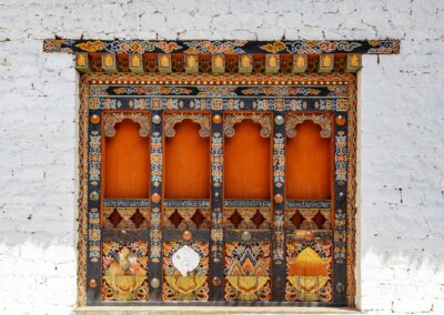 Ornate Facade With Window Of The Punakha Dzong Monastery In Puna