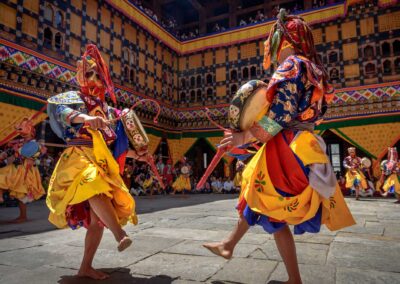 Bhutan Monk Dancing For Colorful Mask Dance At Yearly Paro Tsech