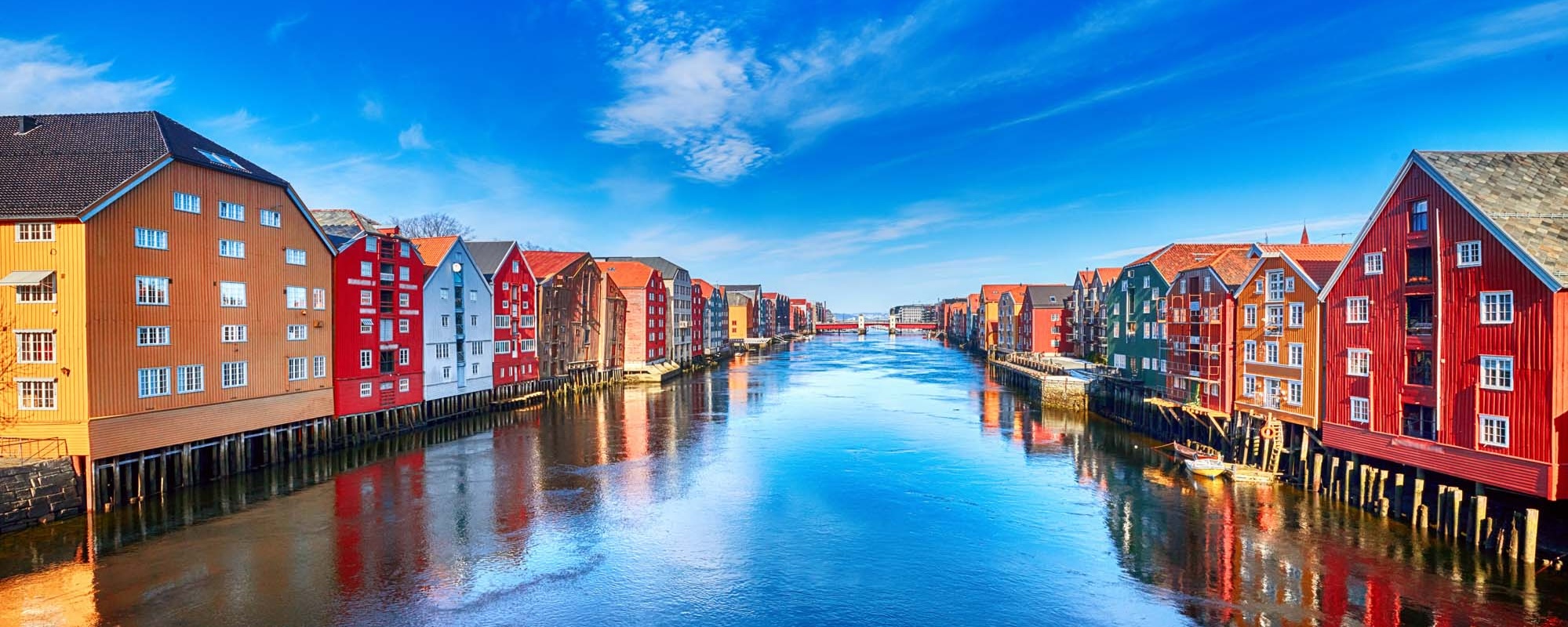 Colorful Houses Over Water In Trondheim City Norway