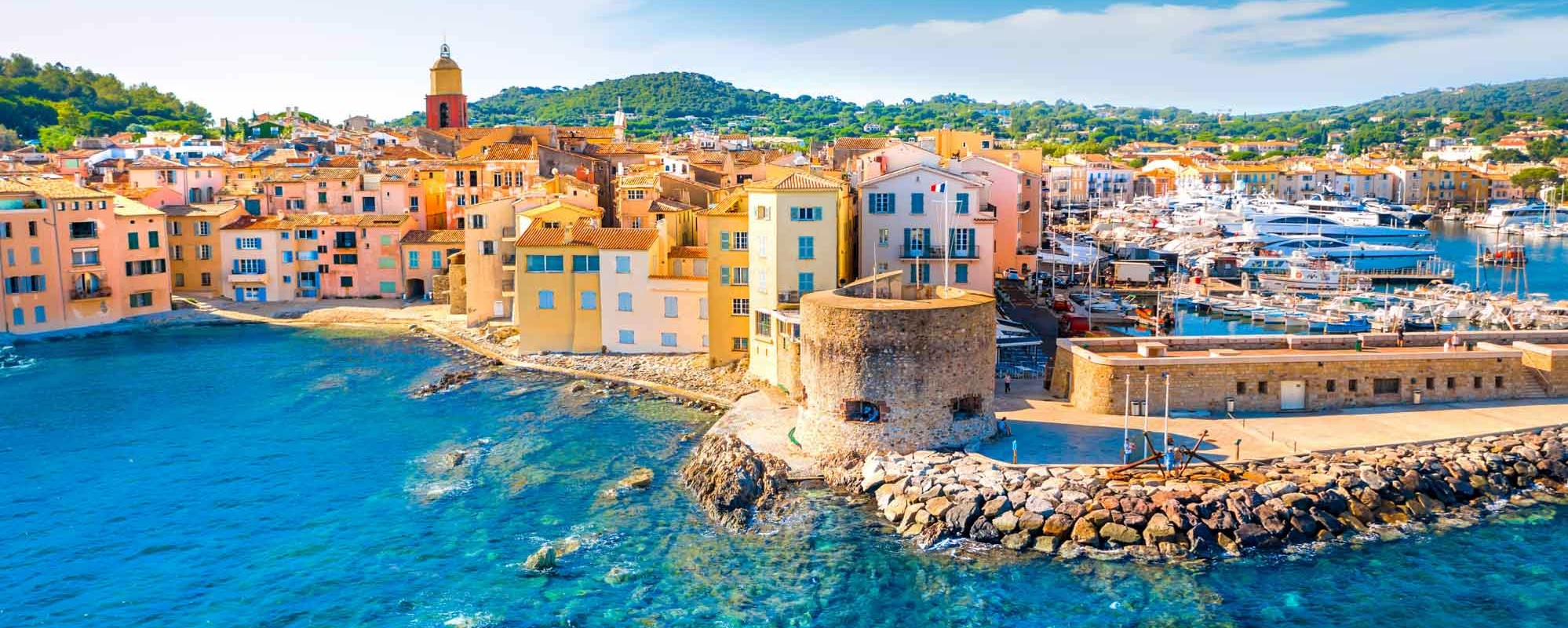View Of The City Of Saint Tropez, Provence, Cote D'Azur, A Popular Travel Destination In Europe
