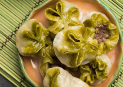 Mongolian Food: Buuz With Spinach (Steamed Mongolian Dumplings)