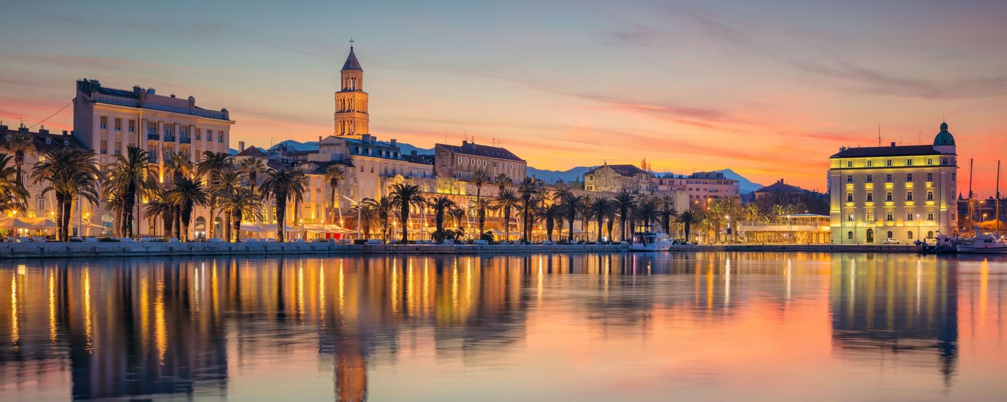 Split. Beautiful Romantic Old Town Of Split During Beautiful Sunrise. Croatia,Europe.