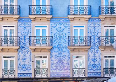 Traditional Historic Facade In Porto Decorated With Blue Tiles,