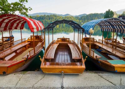 Pletna Boats Dock On Lake Bled, Slovenia