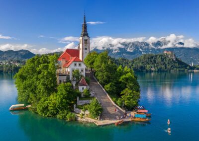 Bled, Slovenia Aerial Drone View Of Beautiful Lake Bled (Blejs
