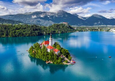 Bled, Slovenia Aerial View Of Lake Bled (Blejsko Jezero) With