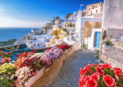 Scenic View Of Traditional Cycladic Houses On Small Street With
